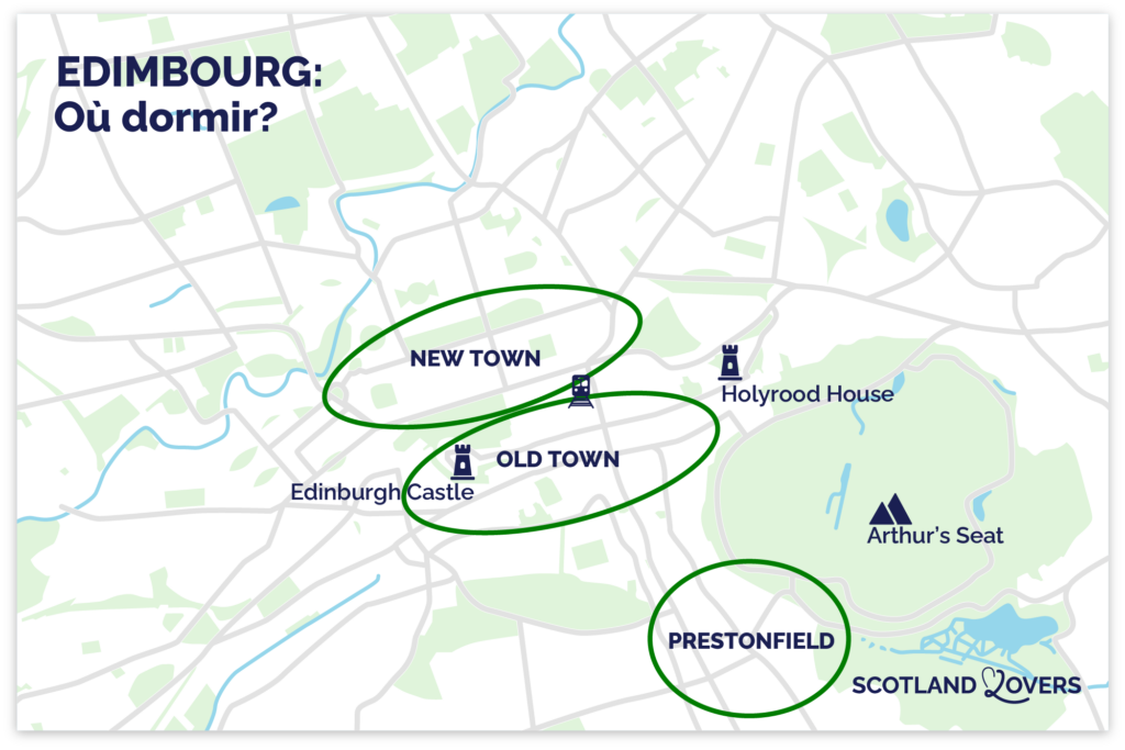 Carte des meilleurs quartiers où dormir à Édimbourg