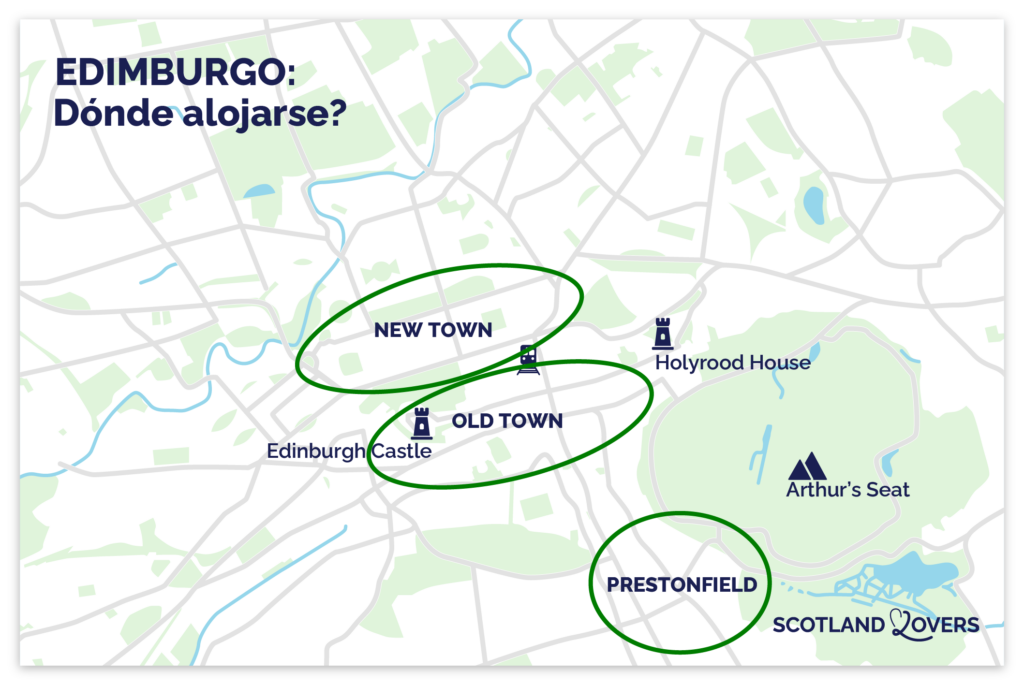 Mapa de los mejores lugares para alojarse en Edimburgo